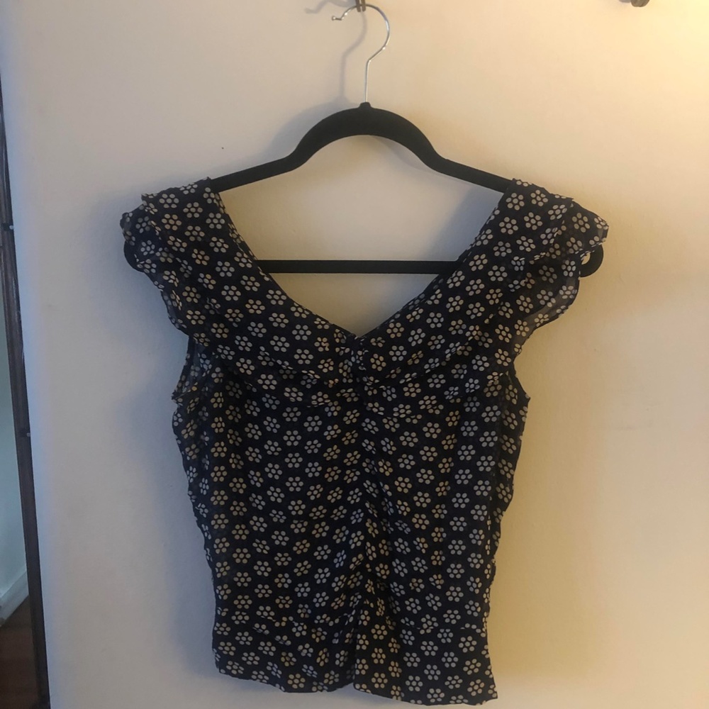 Navy Blue Ruffled Blouse